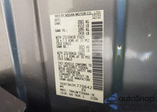 5N1BT3BA3PC770642: 43157089