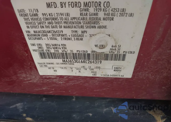 MAJ6S3GL6KC264319: 43157131