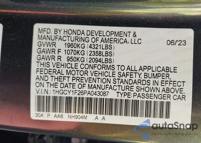 1HGCY1F26PA043087: 43157198