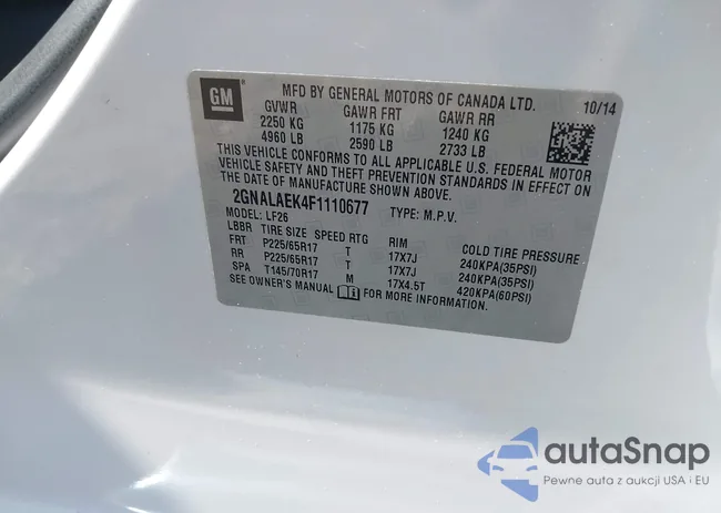 2GNALAEK4F1110677: 43157207