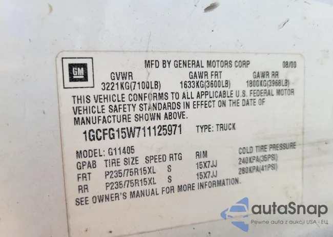 1GCFG15W711125971: 43157246