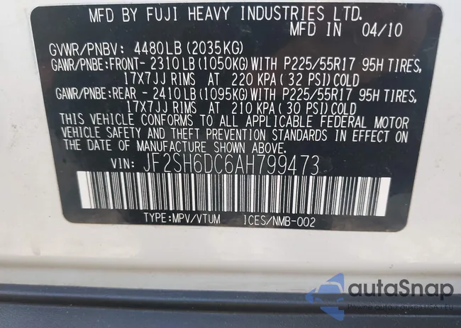 JF2SH6DC6AH799473: 43157277
