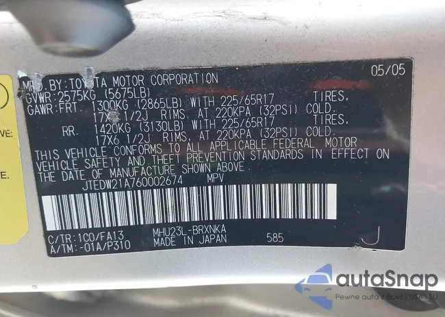 JTEDW21A760002674: 43157391