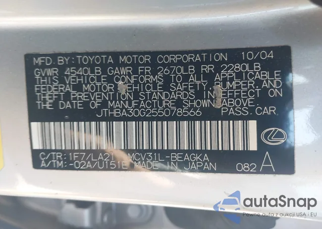 JTHBA30G255078566: 43157565