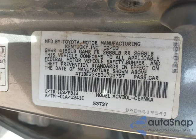 4T1BE32K63U703797: 43156741