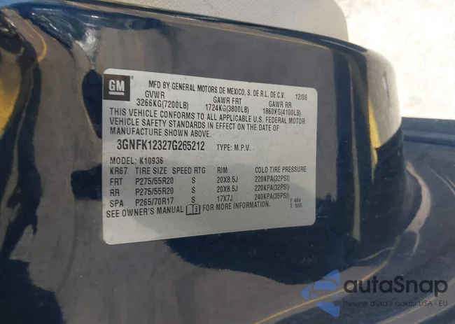 3GNFK12327G265212: 43156861