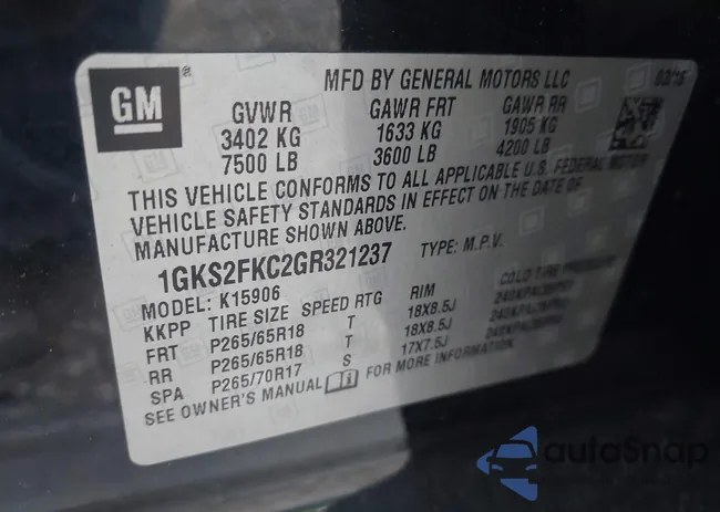 1GKS2FKC2GR321237: 43156945