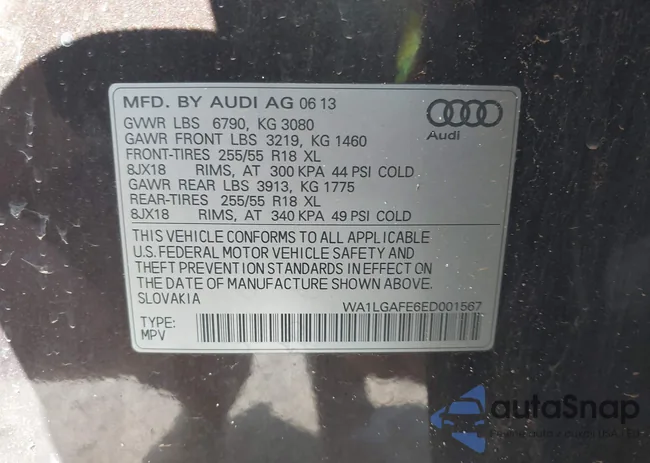 WA1LGAFE6ED001567: 43156997