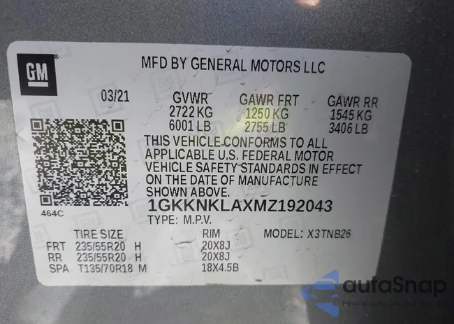 1GKKNKLAXMZ192043: 43158258