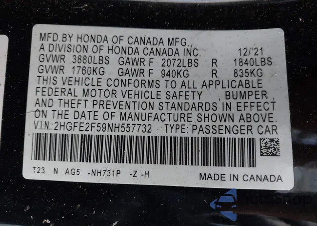 2HGFE2F59NH557732: 43158268