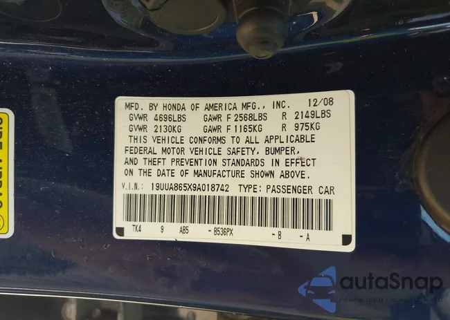 19UUA865X9A018742: 43158277