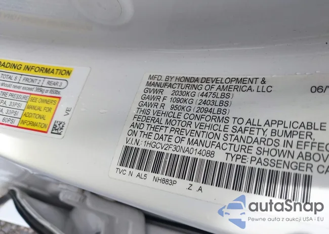 1HGCV2F30NA014088: 43158421