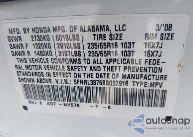 5FNRL38768B057916: 43158439