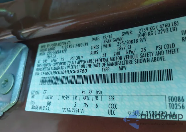 1FMCU9GD8HUC60760: 43158443