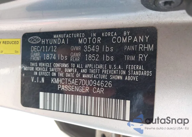 KMHCT5AE7DU094626: 43158583