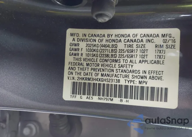 2HKRM3H4XGH523138: 43157671