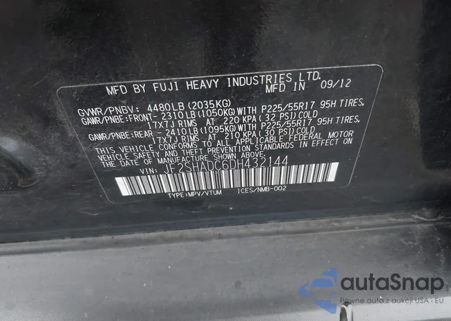 JF2SHADC6DH432144: 43157731