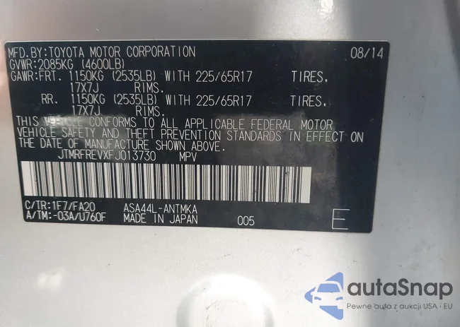 JTMRFREVXFJ013730: 43157742