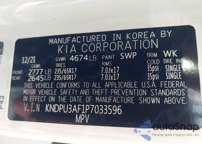 KNDPU3AF1P7033596: 43157755