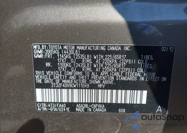 2T3ZF4DV9CW111049: 43157795