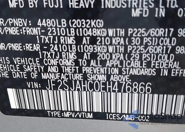 JF2SJAHC0EH476866: 43157827