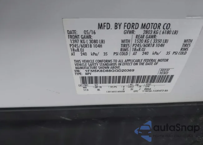 1FM5K8D88GGD20369: 43159113