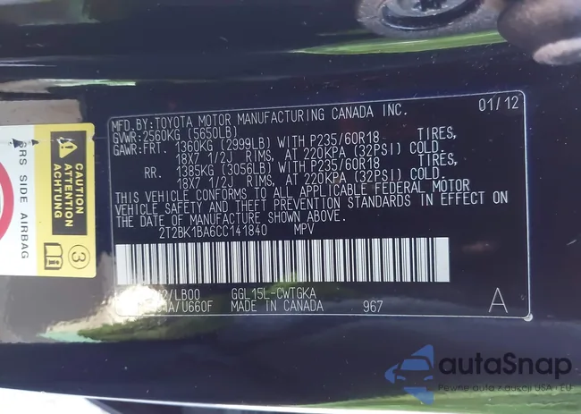 2T2BK1BA6CC141840: 43159116