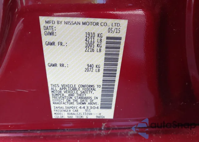 1N4AL3AP0FC443304: 43159322