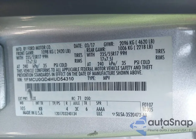 1FMCU0GD4HUD54310: 43159385