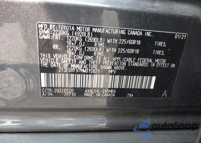 2T3E6RFV7MW015821: 43159399