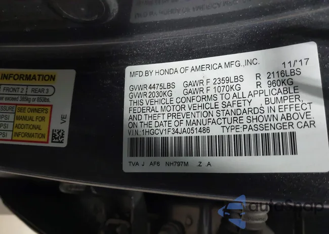 1HGCV1F34JA051486: 43159407