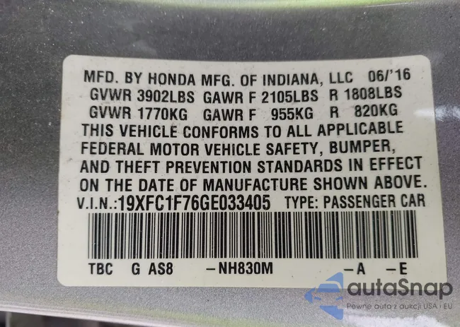 19XFC1F76GE033405: 43159450