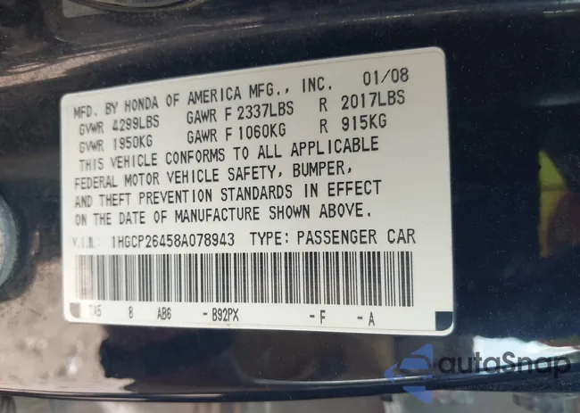 1HGCP26458A078943: 43159516