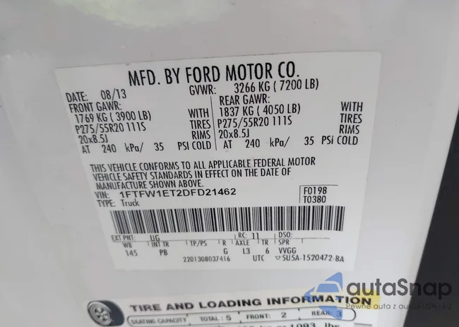 1FTFW1ET2DFD21462: 43159595