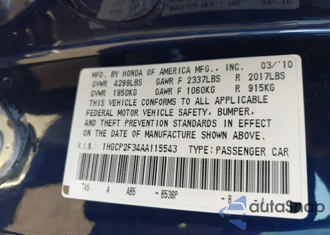 1HGCP2F34AA115543: 43158638