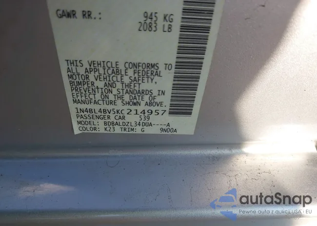 1N4BL4BV5KC214957: 43158661