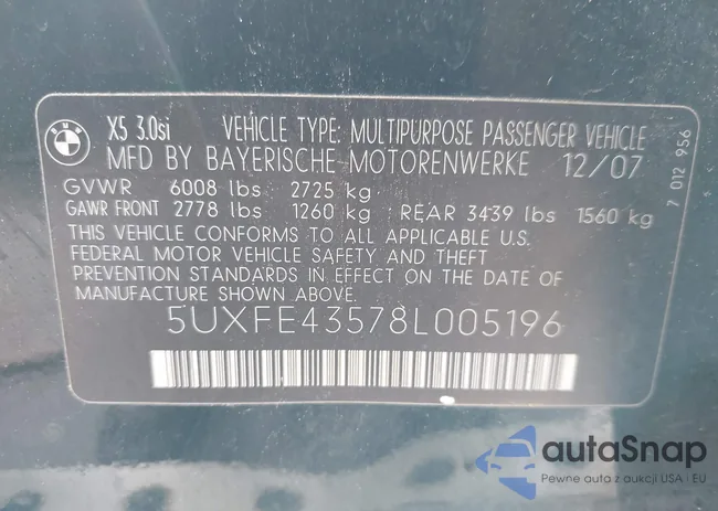 5UXFE43578L005196: 43158750