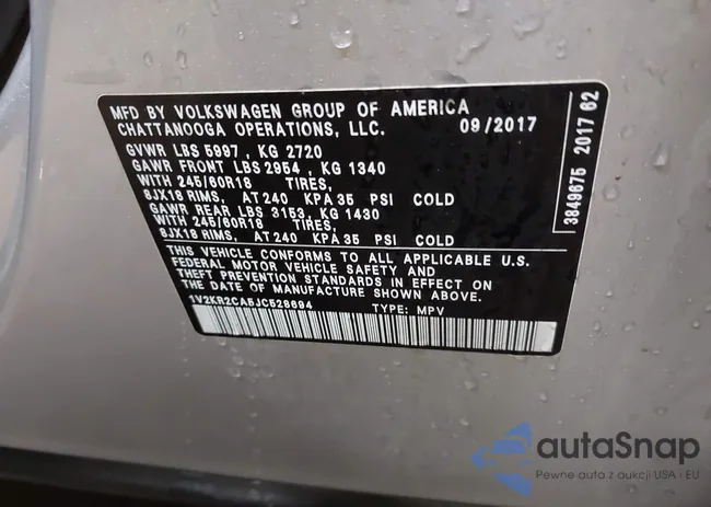 1V2KR2CA5JC528694: 43158809