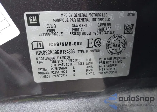 1GKS2CKJ9GR134803: 43160034