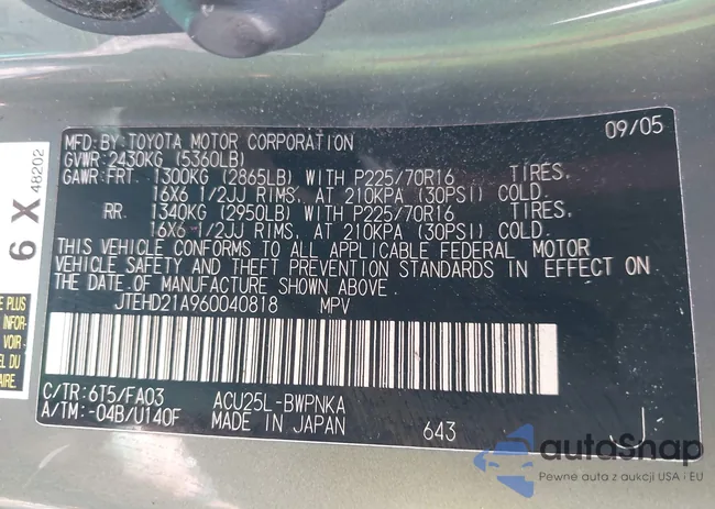 JTEHD21A960040818: 43160057