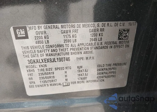 3GKALXEX8JL190746: 43160131