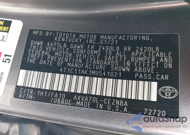 4T1C11AK1MU541021: 43160171