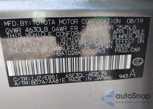 JTHBA1D26K5100793: 43160179