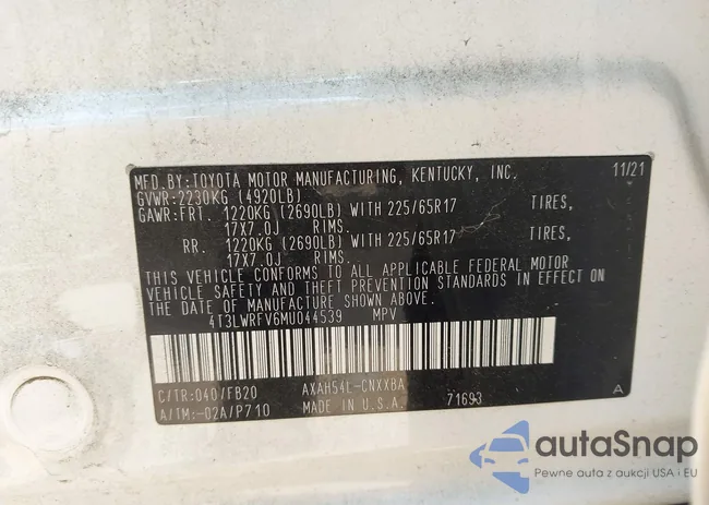 4T3LWRFV6MU044539: 43160246