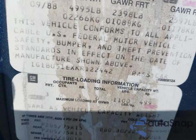 1G1BU51EXKR122442: 43160271