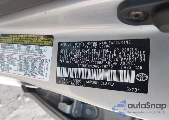 4T1BE32K96U739732: 43160301