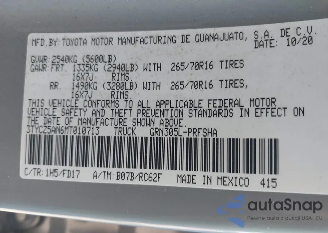 3TYCZ5AN6MT010713: 43160323