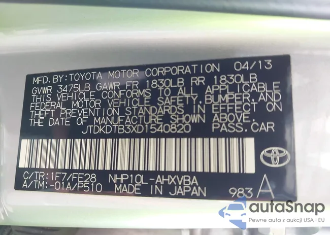 JTDKDTB3XD1540820: 43160348