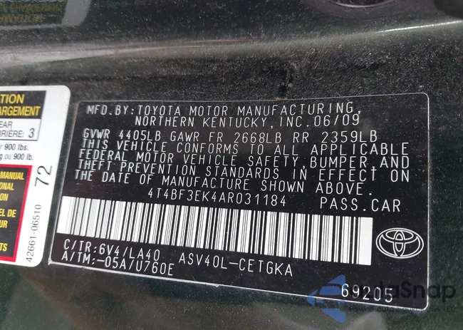 4T4BF3EK4AR031184: 43160387