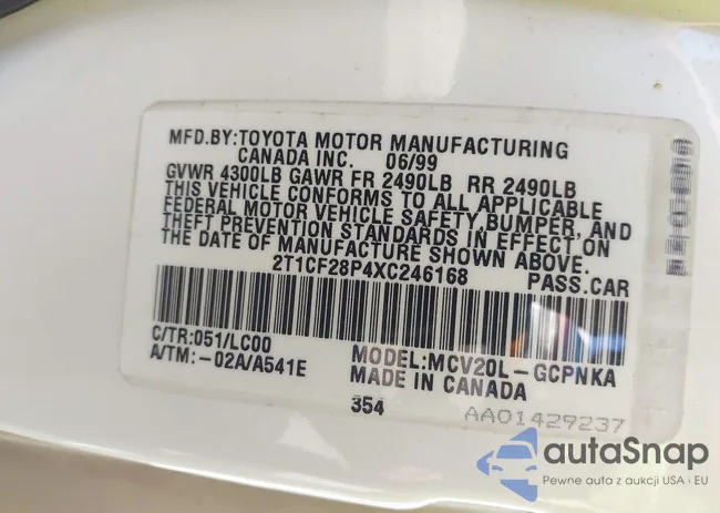 2T1CF28P4XC246168: 43160410